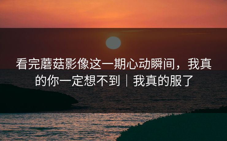 看完蘑菇影像这一期心动瞬间，我真的你一定想不到｜我真的服了